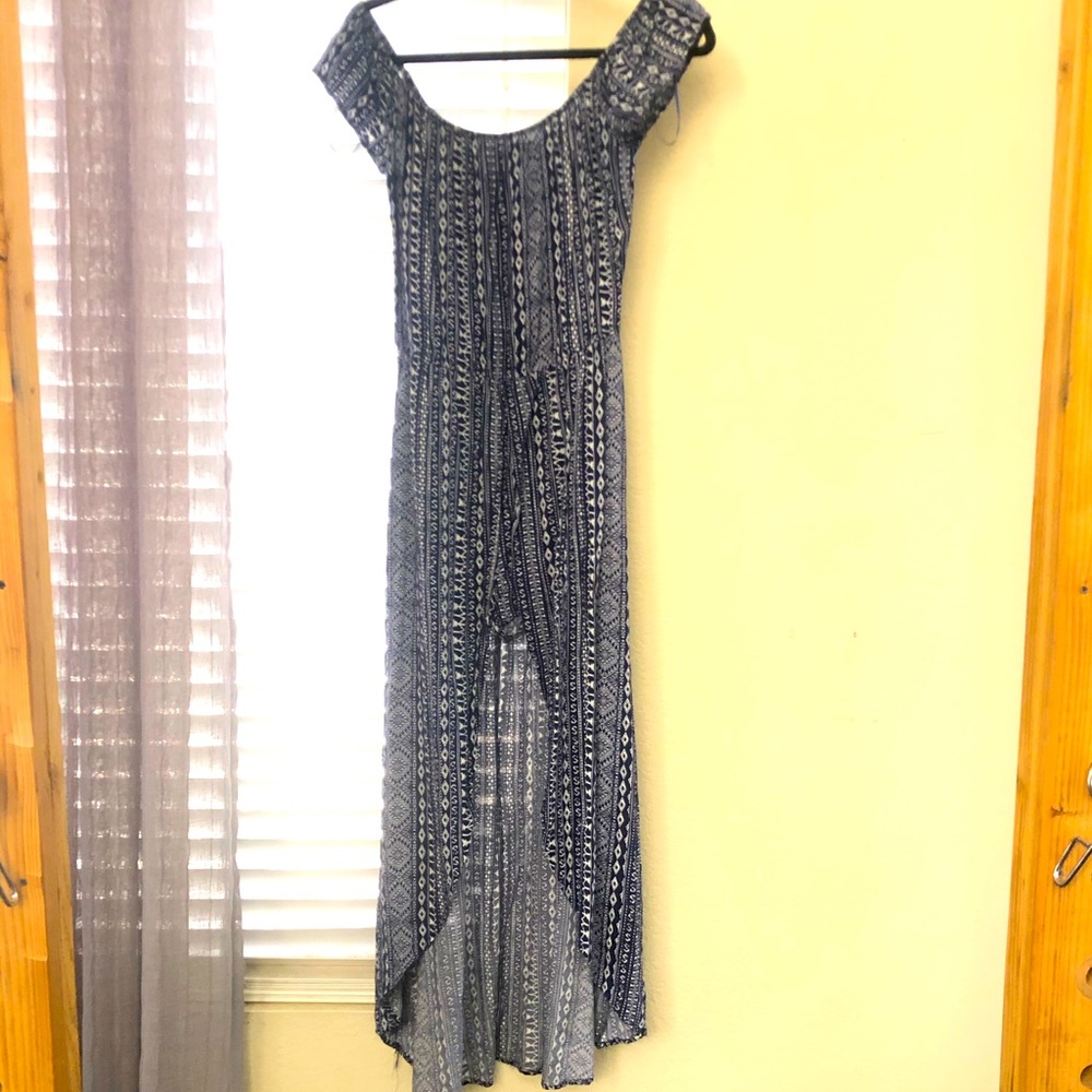 Blue & White Shorts Romper Long Dress Style Back